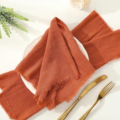 6 stuks 32x32cm 100% Katoen zacht beige Gaas C Bruiloft Servetten Herbruikbaar Blauwe Rand Keukendoek Rustiek Retro Ruwe randen servetten Voor Diner, Feest, Bruiloften 6PCS-32x32cm oranje