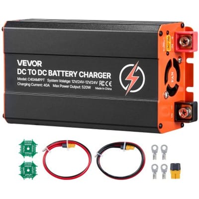 VEVOR DC-DC acculader met MPPT 520 W 40 A, laadbooster met dubbele ingang voor zonnepanelen/dynamo's, geschikt voor het opladen van LiFePO4 loodzuuraccu's, 12 V/24 V-12 V/24 V, voor noodstroomvoorziening in campers en thuis.