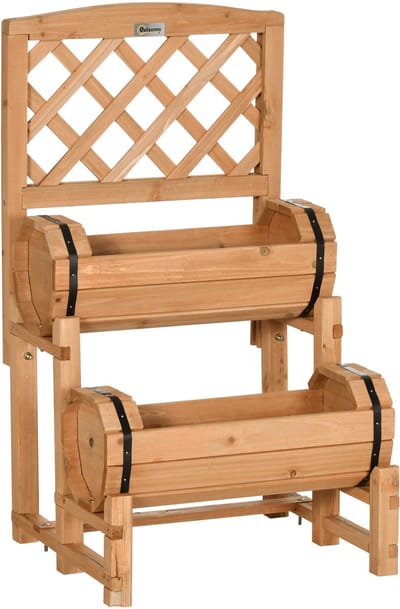 Houten Kweekbak - Verhoogde Plantenbak - Bloembak Met Klimrek - Rustiek - Ergonomisch - Massief Hout - Tuin - 45x45x80 cm - 1 Stuk - Geel