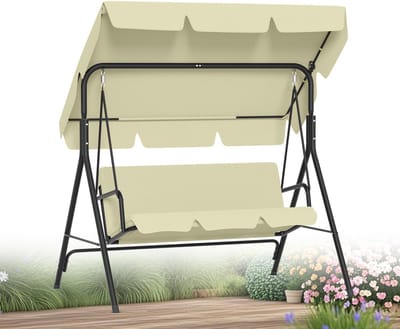 Schommelbank 3-zits - Tuinschommel bank - Ontspannen in de tuin - Verstelbaar zonnedak - 175 cm breed - beige
