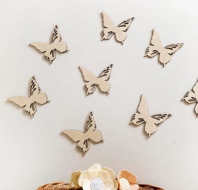 Houten Vlinders Wanddecoratie – Set van 8 – Kinderkamer Decoratie – Multiplex 5 mm – Natuurlijk Hout/ babykamer/kinderkamer/ decoratie