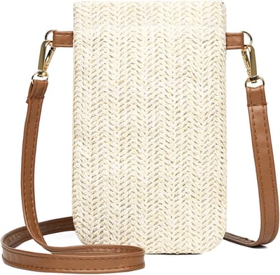 Rieten Tas - Gevlochten Handtas - Strand Reizen - Verstelbare Band - 20 x 10 cm - Wit