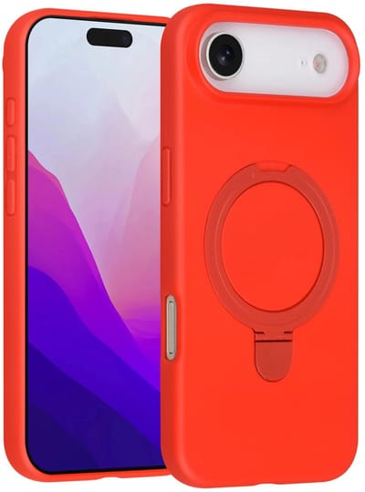 Backcover Hoesje Geschikt voor: iPhone Air Volledig Dekkende Schokbestendige Siliconen Backcover met Ringstandaard – 360° Bescherming - Classic Red
