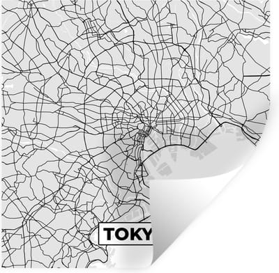Muurstickers - Sticker Folie - Tokyo - Stadskaart - Zwart Wit - Plattegrond - Kaart - 100x100 cm - Plakfolie - Muurstickers Kinderkamer - Zelfklevend Behang XXL - Zelfklevend behangpapier - Stickerfolie