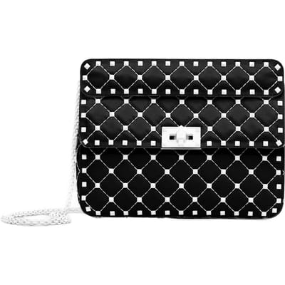 Valentino Rockstud Spike Matelassé Fermeture à Verrouillage Chaîne Agneau Nappa Sac à Main Bandoulière Porté Épaule Moyen Sacs Femme Noir PW2B0122RVH-0NO Basic Set (Bag+Dust Bag) black