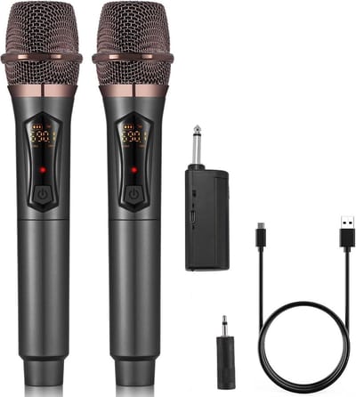 Draadloze UHF microfoonset met oplaadbare ontvanger - 50 uur speelduur - voor karaoke, kerk, zang en speech