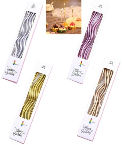By shayne - Gebogen spiraal verjaardagskaarsen - 24 stuks voor taarten en cupcakes - Decoratie voor verjaardagen en feesten - Zilver/Goud/Champagne/R.