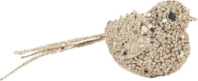1x stuks decoratie vogels op clip glitter champagne 12 cm - Decoratievogeltjes/kerstboomversiering/bruiloftversiering