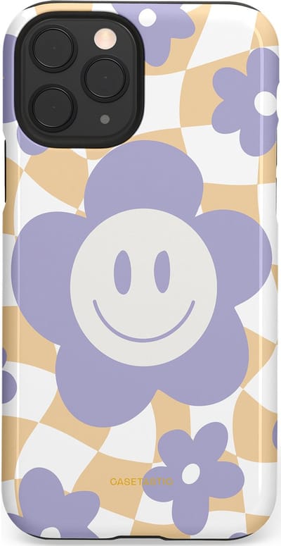 Casetastic hoesje geschikt voor Apple iPhone 11 Pro - Dubbellaagse bescherming - Madeliefjes magie - Fashion Case - Lila Wit Zand Lichtgrijs