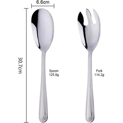 Grote Saladelepel Vork Set Roestvrij Staal Keuken Voedselserver Pasta Keukengerei Openbaar Goud Tafelgerei Gebruik Buffet Restaurant Gereedschap 1 Set(2 Pcs) white