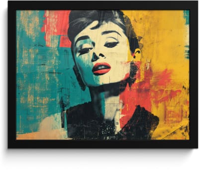 Poster in lijst - Fotolijst 40x30 cm - Posters - Vrouw - Rode lippen - Expressief - Grafisch - Posterlijst zwart - Decoratie - Wanddecoratie woonkamer - Muurdecoratie slaapkamer