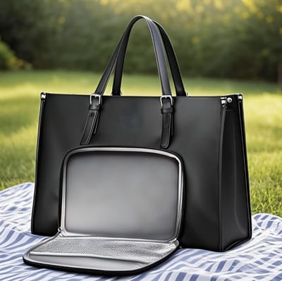 Laptoptas - met geïsoleerd lunchvak - gemakkelijke ritssluiting - 15,6 inch - aktetas - zwart