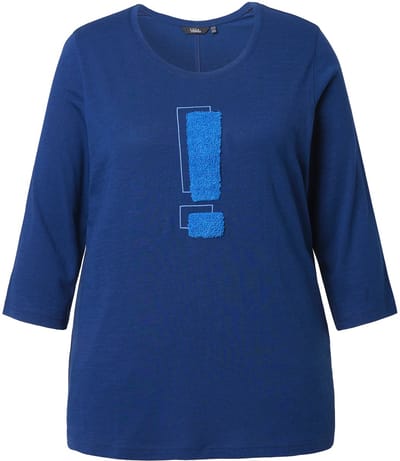 Ulla Popken - Dames - Shirt uitroepteken classic ronde hals 3/4-mouw - Donkerblauw - Maat 62+
