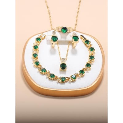 5-delige Nieuwe Marokkaanse Bruiloftssieraden Verguld Kostuum Ketting en Oorbellen Groene Sets Afrikaanse Vrouwen Klassieke Accessoires resizable beige