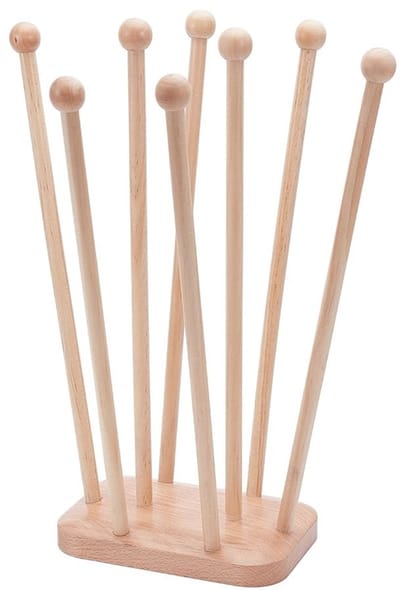 Dailygoods- Droogrek voor Plastic Zakken - Herbruikbare Zak Houder - 8 Pilaren - Beukenhout - Stabiele Basis - Afmetingen 100x150x319mm - Afdroogrek