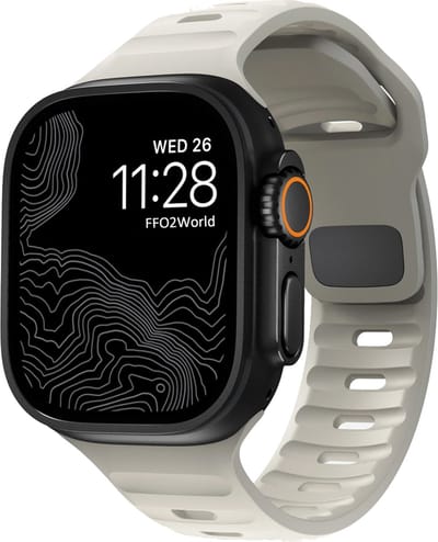 Stravo Outdoor Siliconen Sport bandje - Geschikt voor Apple Watch 46mm (Series 10/11), 45mm (Series 7/8/9), 44mm (Series 4/5/6, SE 1/2/3), 42mm (Series 1/2/3), 49mm (Ultra 1/2/3) - Waterproof heavy duty silicone Horlogebandje - Starlight