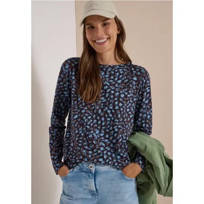 Shirt met boothals en patchworkpatroon