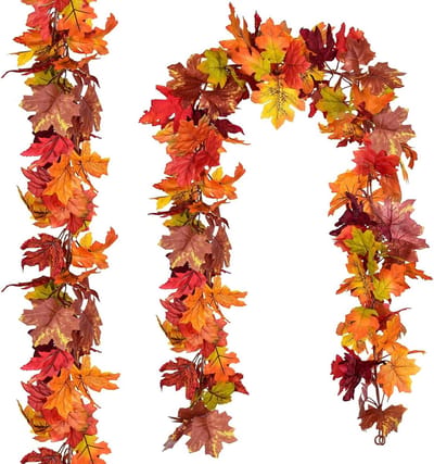 2-pack herfst esdoornblad slinger - Esdoornblad hangende wijnstok - Kunstmatige herfstblad slinger - Kerstversiering - Halloween Decoratie - Met opening - Thanksgiving decoratie - Thuis bruiloft - Open haard feest kerst - 175cm