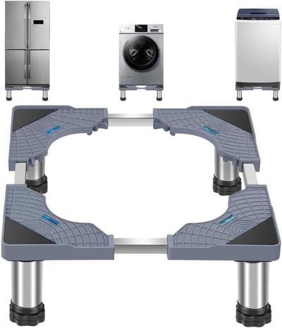 Verstelbare wasmachinebasis met 4 wielen, hoge slipweerstand en schokabsorptie, ideaal voor koelkast en droger, belasting tot 300 kg