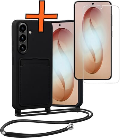 Hoesje Geschikt voor Samsung S26 Hoes Met Telefoonketting Met Screenprotector - Backcover Geschikt voor Samsung Galaxy S26 Case Met Koord - Zwart