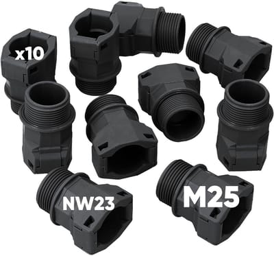 10 stuks Kalitec 3805013 slangkoppeling recht M25 zwart | gegolfde buisconnector NW23 | verbindingsstuk | buisfitting