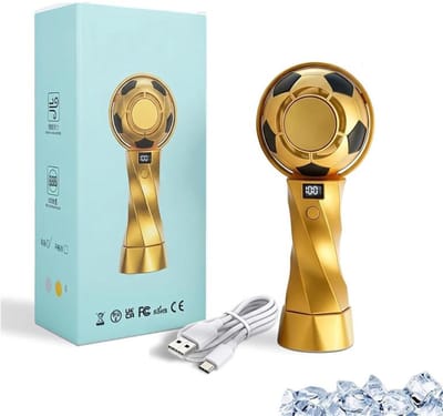 KZQ Handventilator in de vorm van een voetbal - Draagbare ventilator - Turbineventilator - 5 snelheidsstanden - 3000mAh - USB-C - 14000 RPM - LED-display - Met koeling - Ontworpen voor voetbalfans - Geschikt voor kamperen, reizen en vakanties.