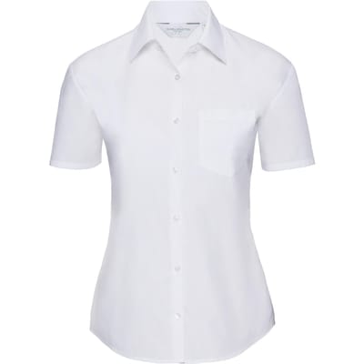Russell Collectie Dames/Dames Korte Mouwen Poly-Katoen Easy Care Poplin Shirt (Wit)