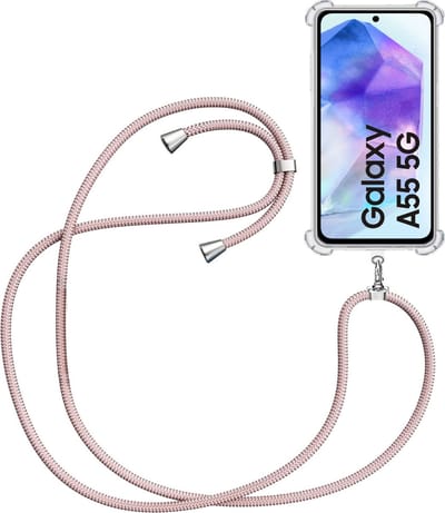 Telefoonkoord + Hoesje Geschikt voor Samsung Galaxy A55 - Lengte Verstelbaar - Telefoonketting - Shock Proof Case - Rose