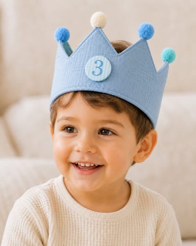Verjaardagskroon Kind - Kroon Verjaardag Baby - 100% Katoen - Cijfers 1 t/m 10 - Buttons - Blauw