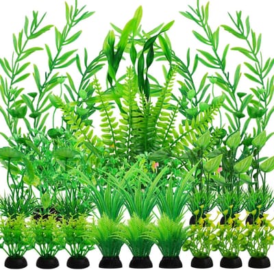 Dailygoods- Kunstplanten 25 Stuks - Groene Aquarium Planten - Realistische Decoratie - Duurzaam Kunststof - Hoogtes 5,5 tot 30 cm - Geschikt voor Zoet/Zout Water - Aquariumplanten