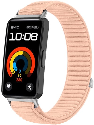 Nylon bandje - geschikt voor Huawei Band 10 / Huawei Band 9 / Huawei band 8 - ribbels met klittenbandsluiting - roze