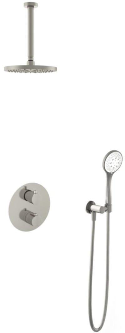 Hotbath Buddy - Inbouw Regendoucheset - Thermostatisch - Plafondbuis 30 cm - Hoofddouche 200 mm - Ronde Handdouche 3 Standen - met 2-Weg Stop-Omstel - Waterbesparend - V02