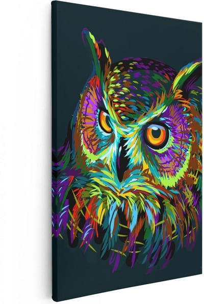Artaza Canvas Schilderij Dierenkop Uil - 20x30 cm - Klein - Wanddecoratie Abstract - Muurdecoratie Kleurrijk - Kamer Accessoires Pop Art