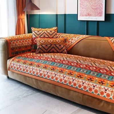 Bohemian Chenille Bankkussen Rugleuning Handdoek Oranje Vier Seizoenen Universeel Anti-Slip Bankhoes Geometrisch Patroon Bankhanddoek 70x70cm 1pcs blue