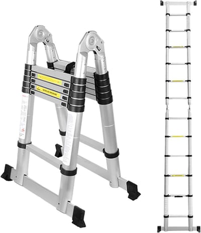 Telescopische ladder - Uittrekbare ladder - Thuis en werk - Veilig en stabiel - 5 meter - Aluminium