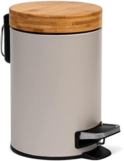 PromoHome Badkamerprullenbak - 3L Bamboe Design met Zacht Sluitend Deksel - Lichtgrijs