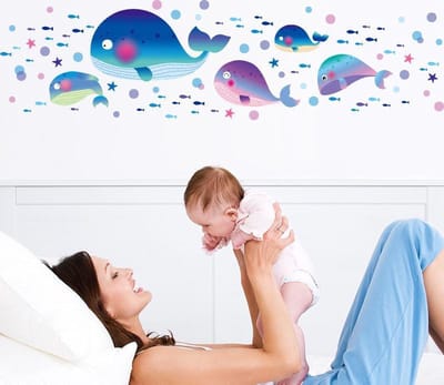 MUURSTICKER  - WALVIS - WALVISSEN - DIEREN - WANDDECORATIE - KINDERKAMER - BABYKAMER - JONGEN - MEISJE -nr 118
