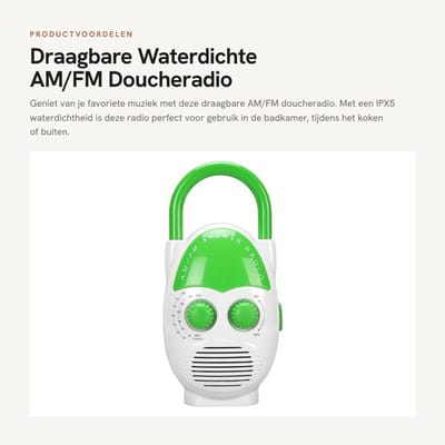 Dailygoods- Doucheradio Waterdicht IPX5 - Draagbare Radio - AM/FM Radio - Ingebouwde Luidspreker - Verstelbaar Volume - Geschikt voor Badkamer