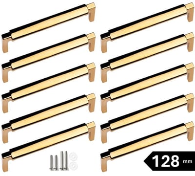 MSQDESIGN - Handgreep Goud - Handgrepen Goud 128mm - 10 stuks - Handgrepen kast - Meubelgrepen - Keukengreep - Kastgrepen - Handgrepen keukenkastjes - Meubelgreep - Handgrepen voor deurtjes - Deurgreep - ladegreep - incl schroeven