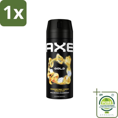 1 x Axe - Deodorant Bodyspray - 48hrs Fresh - Gold - Oud Wood & Fresh Vanilla - 150 ml - Deodorant - Axe - Deodorant Spray - 48 Uur Bescherming - Oud Hout