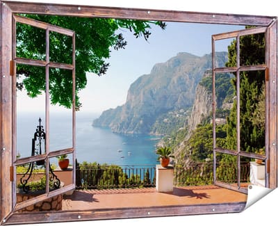 Gards Tuinposter Doorkijk Uitzicht op Zee - 180x120 cm - Tuindoek - Tuindecoratie - Wanddecoratie buiten - Tuinschilderij