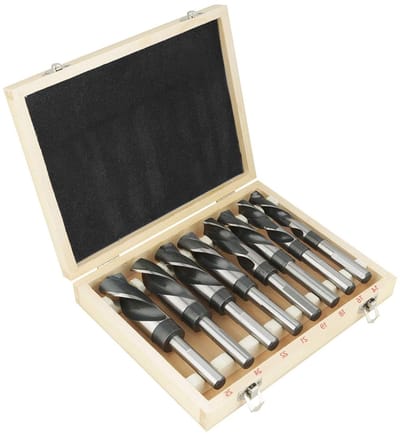 Set van 8 HSS Spiral Boorbits, Groot en Duurzaam, Geschikt voor Houtbewerking, Klusprojecten en Professioneel Gebruik met Houten Opbergdoos