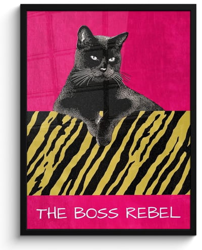 Poster in lijst - Fotolijst 60x80 cm - Posters - Kat - Baas - Roze - Tijgerprint - Posterlijst zwart - Decoratie - Wanddecoratie woonkamer - Muurdecoratie slaapkamer
