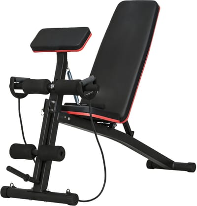 Multifunctionele Trainingsbank – Fitnessbank met Veerweerstand tot 120 kg – Halterbank voor Krachttraining en Thuis Fitness – Zwart