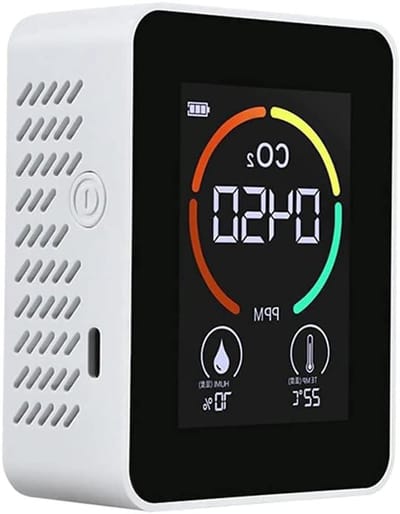 CO2 Detector - Luchtkwaliteit Monitor - Gezonde Binnenlucht - 3-in-1 Functie - 182 Gram - Wit