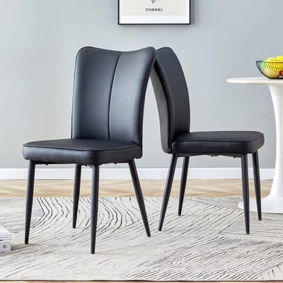 2 volledig zwarte, modern vormgegeven eetkamerstoelen, verkrijgbaar in diverse kleuren, 89 cm hoog, zwarte PU-stoelenset, geschikt voor kantoor, restaurant, etc.