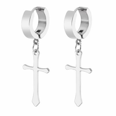 Fako Bijoux® - Oorbellen - oorringen - RVS - Kruisje - Zilverkleurig