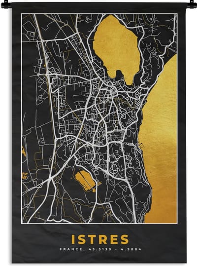 Wandkleed - Wanddoek - Frankrijk - Plattegrond - Istres - Stadskaart - Kaart - 120x180 cm - Wandtapijt