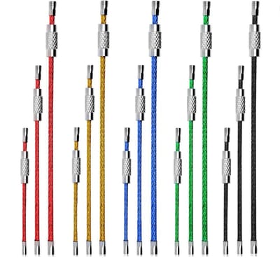 Cosensi- Sleutelhangers 2mm Draad - Roestvrij Staal Connector - Nylon Ombouwing - Multifunctioneel - Gemakkelijk te Verwijderen - Duurzaam - Kabelsleutelhanger