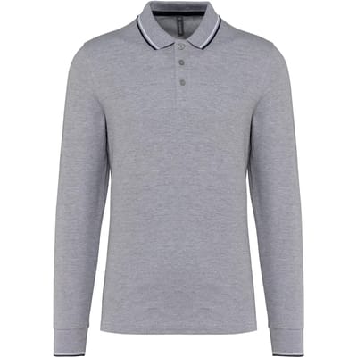 Kariban Heren polo van piquétricot met lange mouwen K280 - Oxford Grey / Navy / White - XL